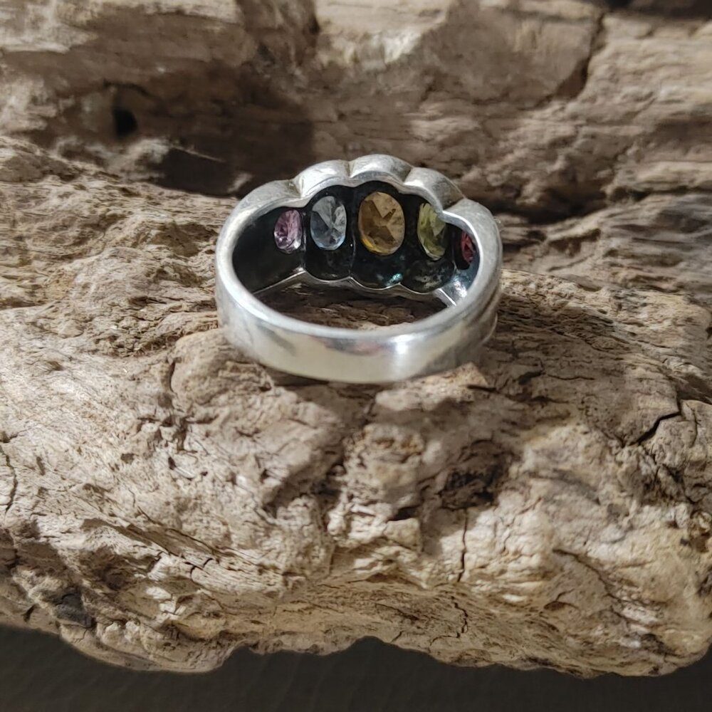 Vintage Marcasite Sterling Silver 925 Ring Prong Multi Colored Gemstones Stamped - Picture 5 of 11